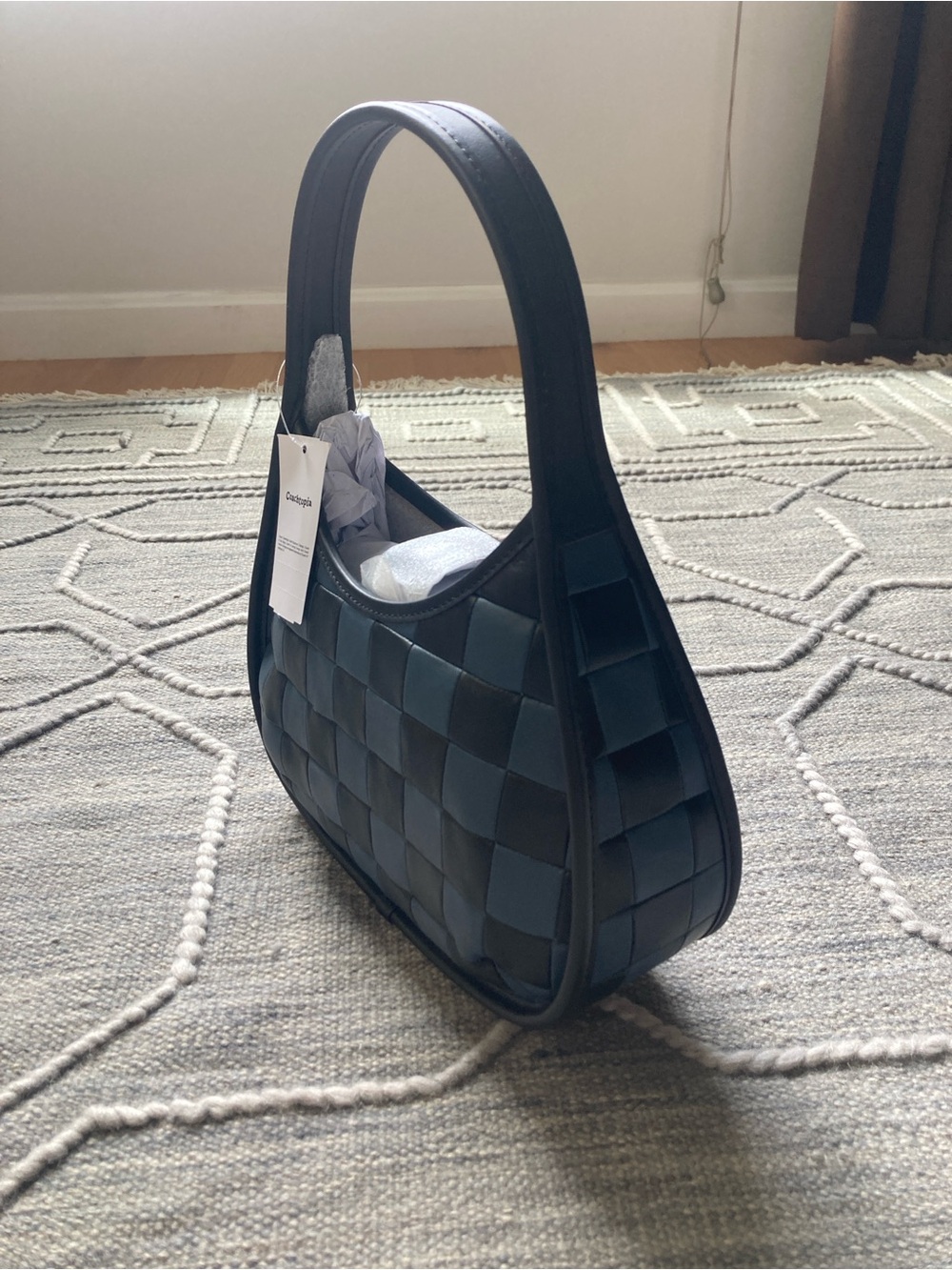 Last Chance!!! COACHTOPIA Woven Checker Hobo Shoulder Bag in Dark Blue & Black - Picture 9 of 15